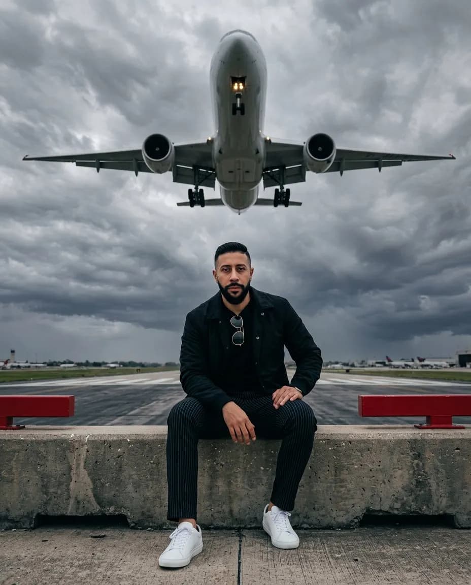 Cinematic Storm Runway Portrait with Urban Streetwear Edge