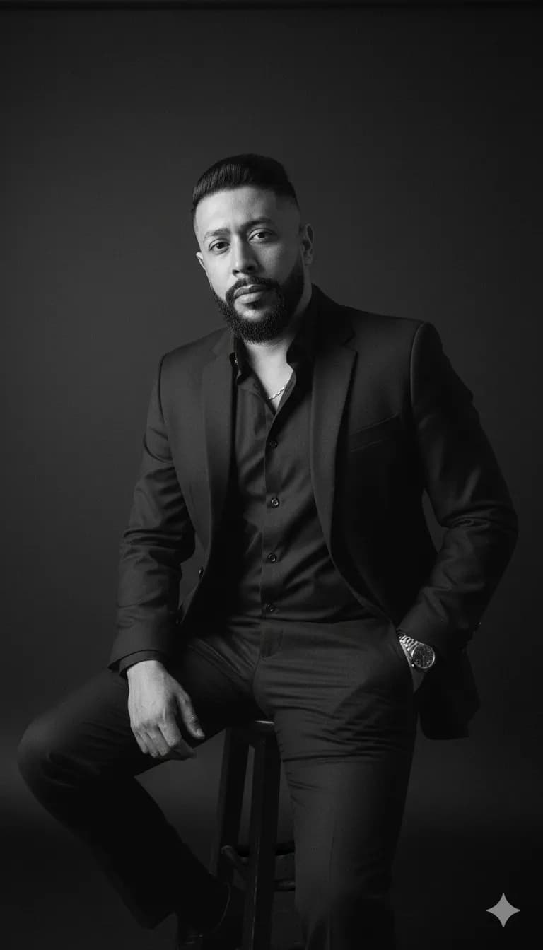 Dramatic Black and White Studio Portrait