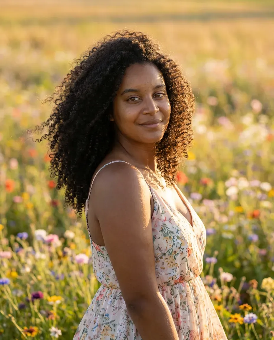 Golden Hour Wildflower Field Portrait, Photorealistic 4:5