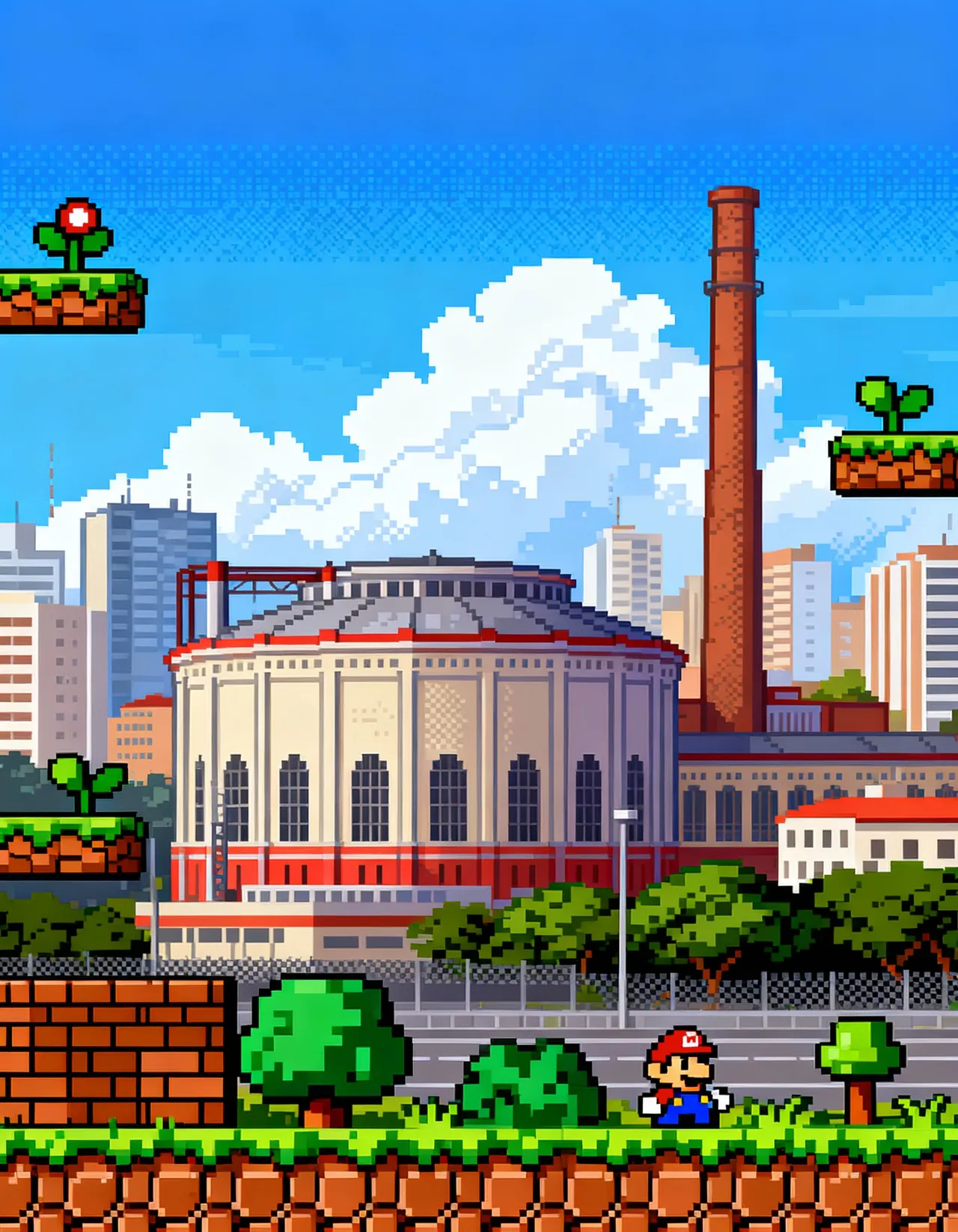 16-Bit Super Mario Pixel-Art City Scene