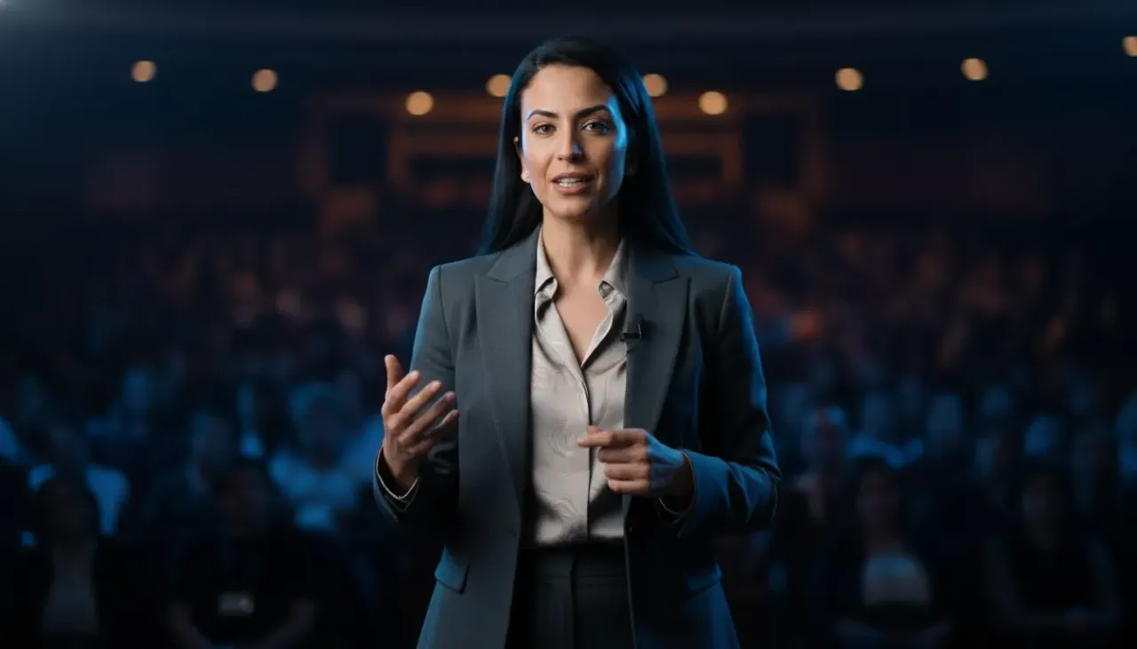 Cinematic Conference Speaker Editorial Portrait 16:9