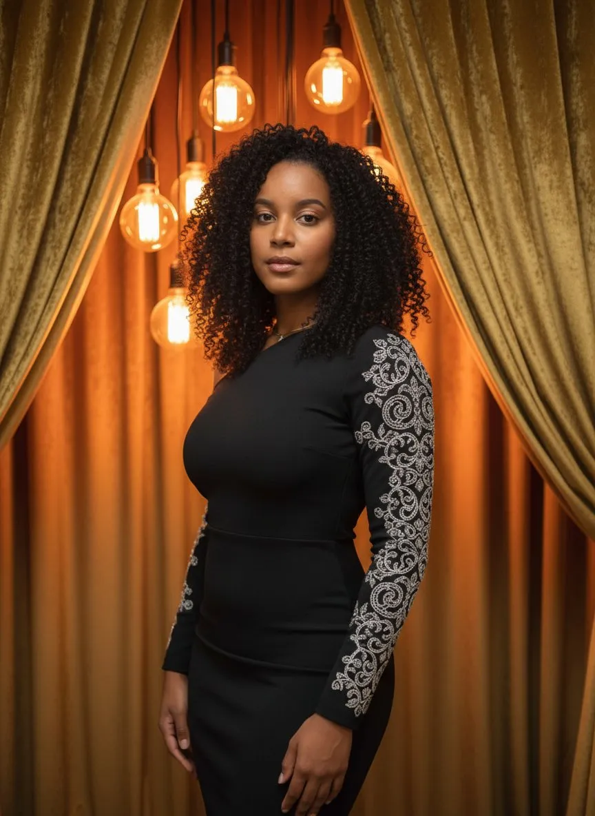 Luxury Fashion Portrait with Warm Ambient Lighting and Elegance