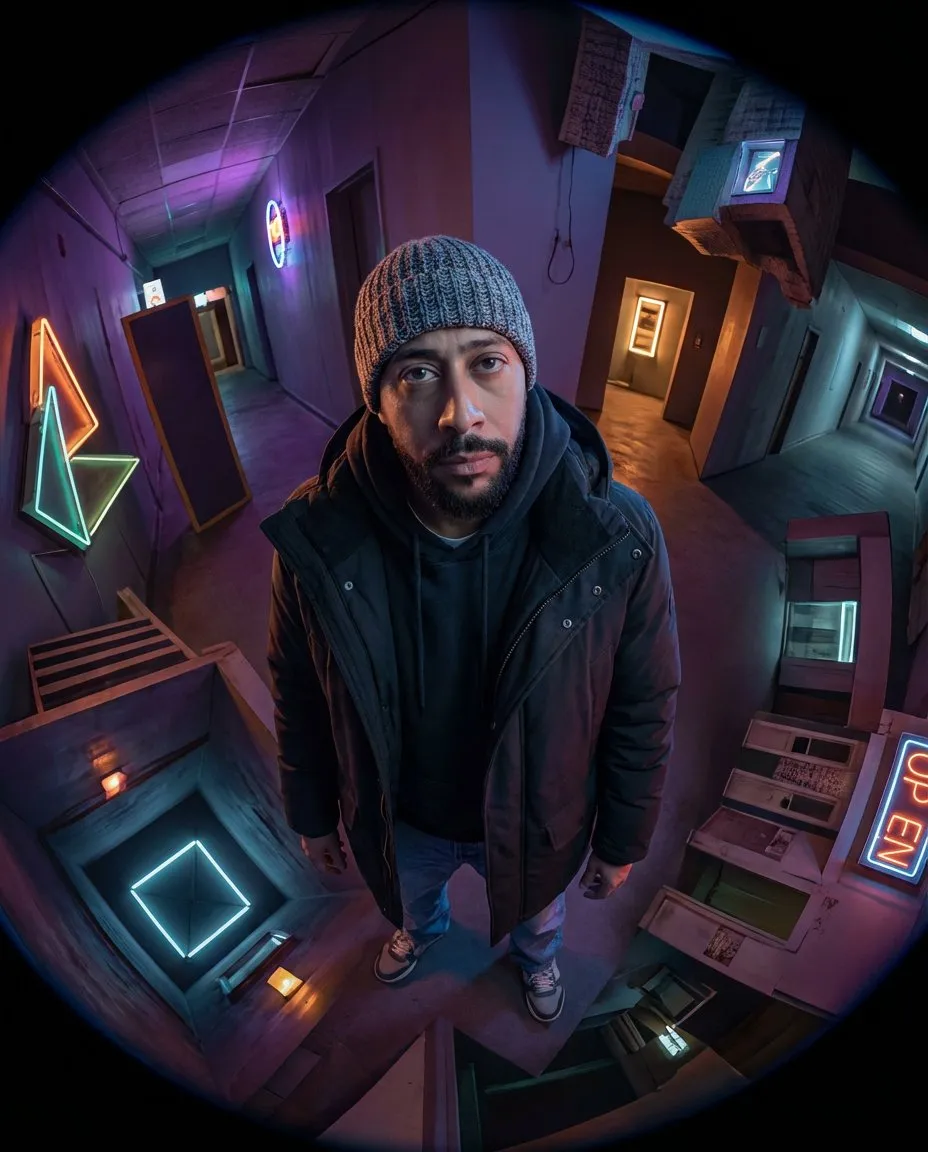 Weirdcore Fisheye Portrait Photography with Cinematic Editorial Lighting