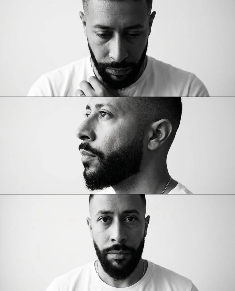 Minimalist Monochrome Fashion Editorial Triptych Portraits