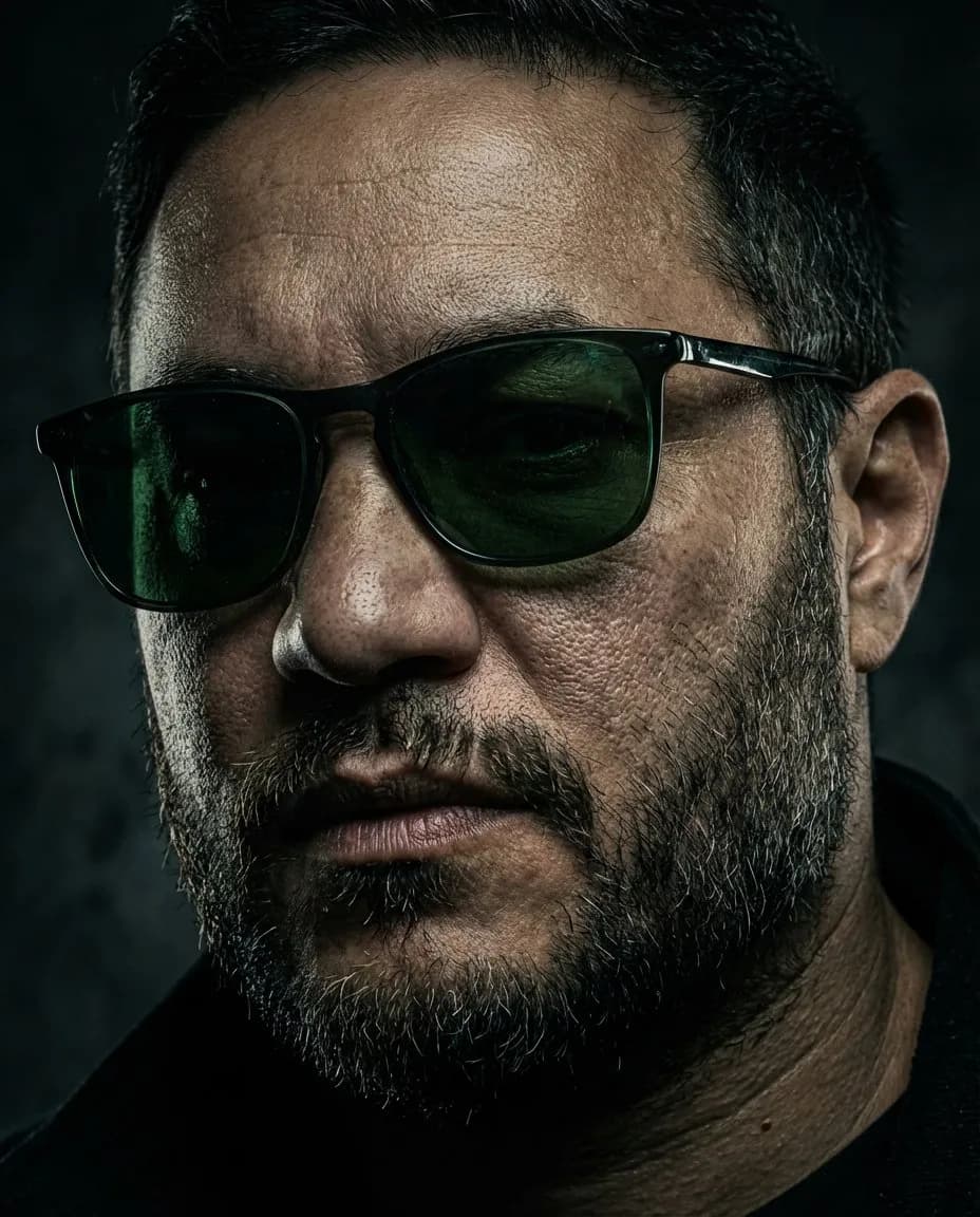 Rugged Cinematic Close-Up Portrait with Dramatic Low-Key Lighting - Imagem 1