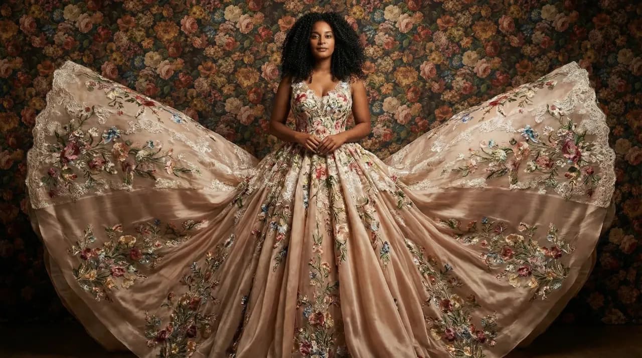 High-Fashion Floral Couture Portrait, Editorial Studio Photography