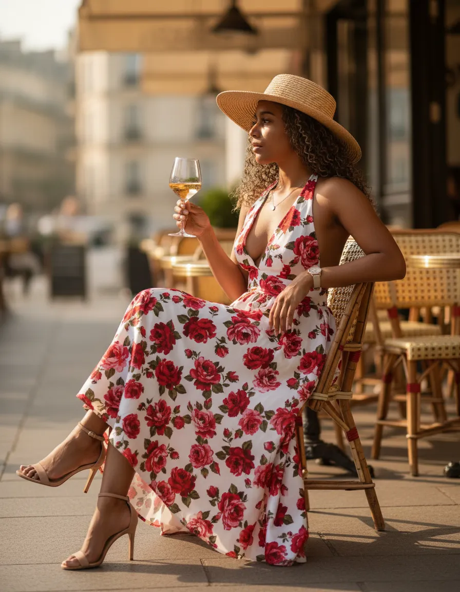Elegant Sunlit Café Terrace Fashion Editorial