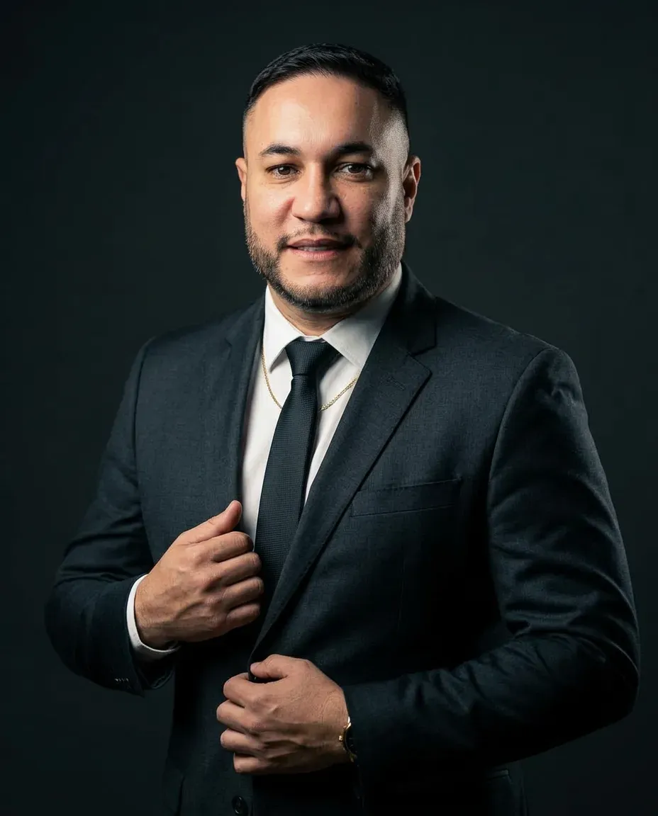 Cinematic Three-Quarter Corporate Portrait with Charcoal Studio Lighting