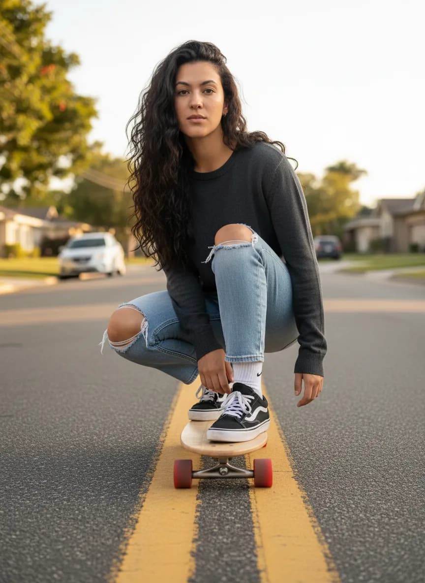 Cinematic Upward-Low Angle Skateboard Portrait