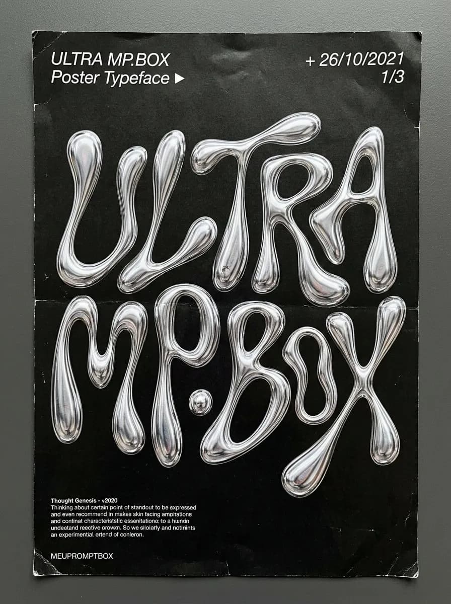Futuristic Liquid Chrome Typography Poster with Dark Editorial Aesthetic
