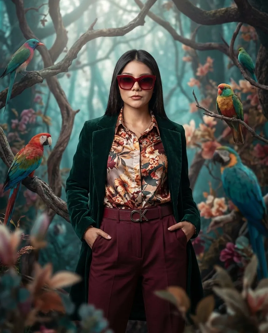 Fashion Editorial Cinematic Portrait in Surreal Forest Setting - Imagem 1