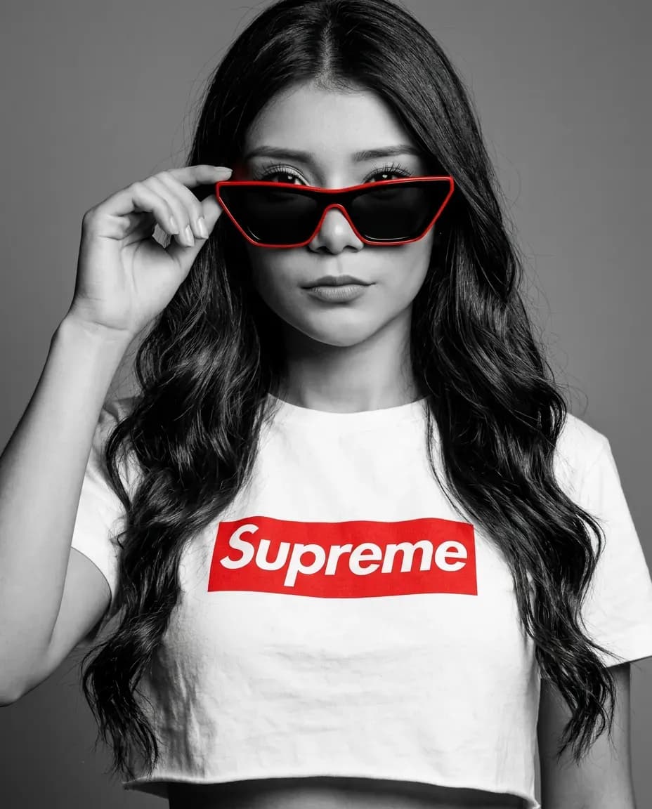Fashion Editorial Studio Portrait with Selective Color Accent