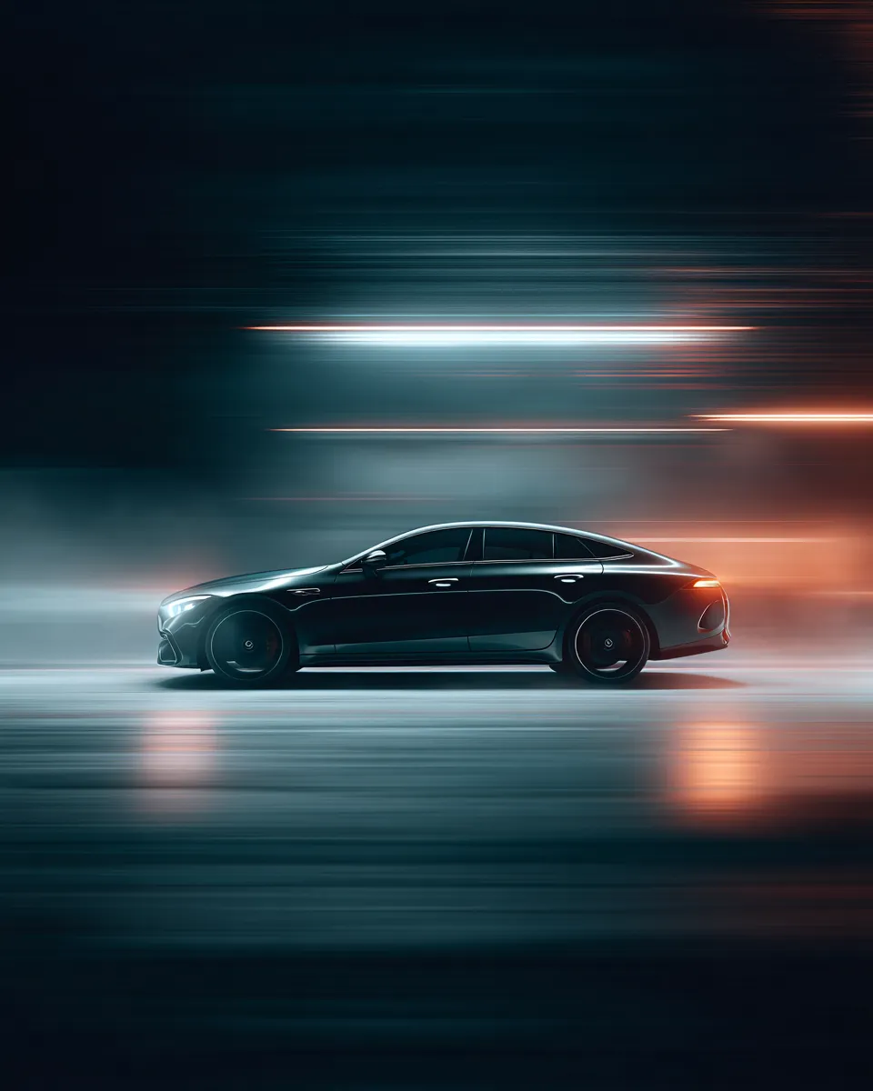 Cinematic Portra 400H Film Still of Performance Sedan in Motion