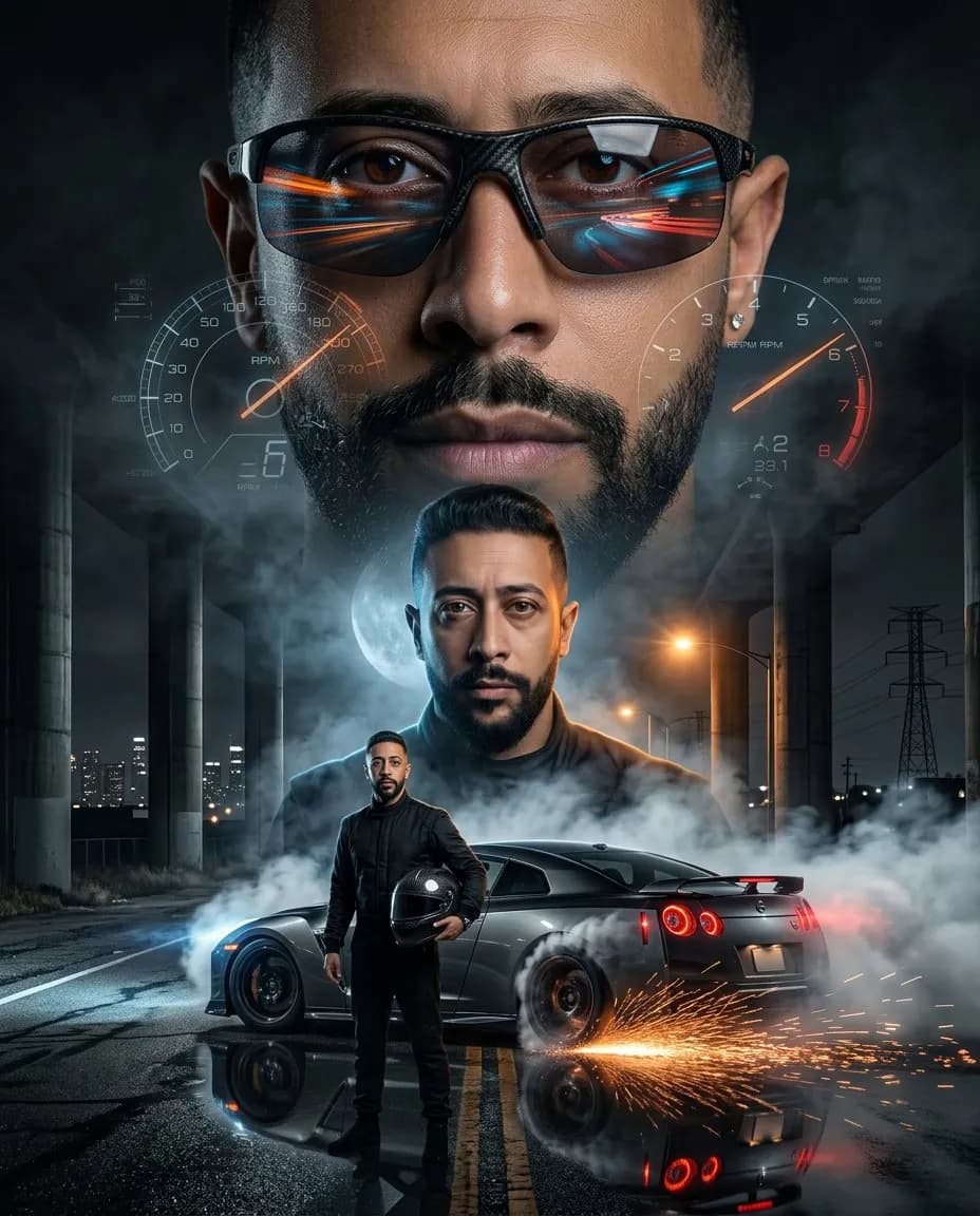 Cinematic Underground Racing Poster with Hyper-Real Photorealism