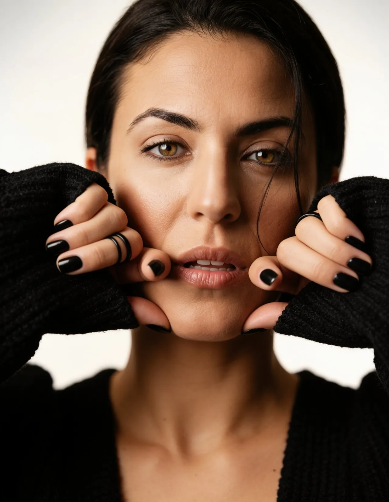 Ultra Close-Up High-Fashion Beauty Portrait with Dramatic Lighting