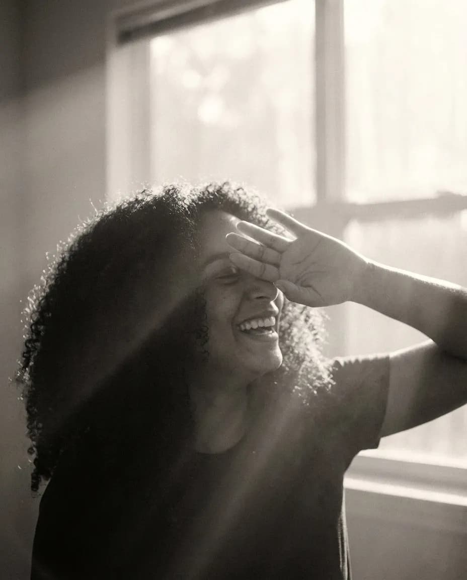 Cinematic Portrait of Laughing Girl with Soft Lighting
