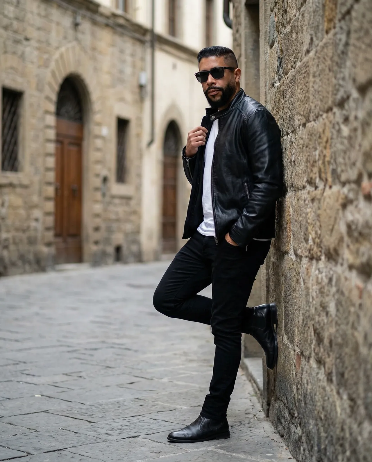 Cinematic Full Body Street Portrait in European Old Town