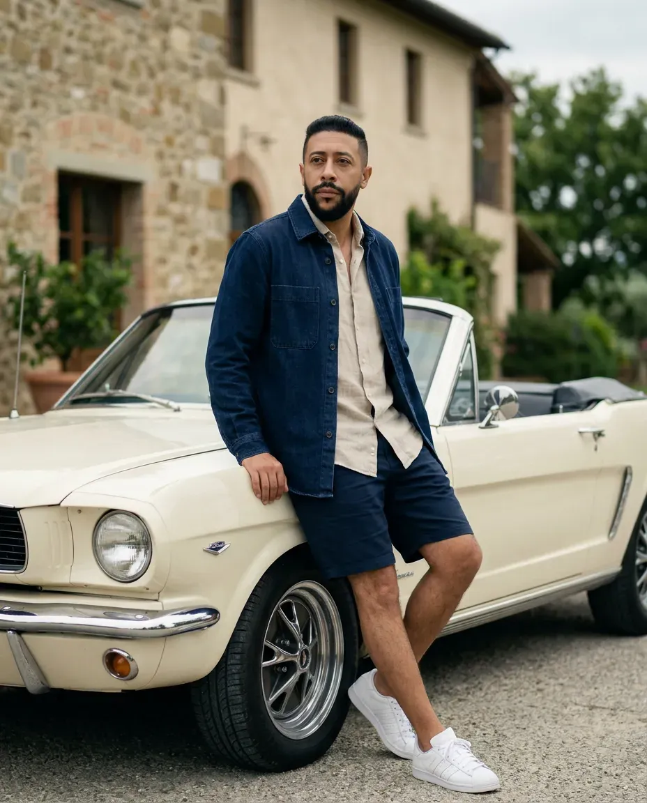 Mediterranean Summer Portrait with Vintage Convertible