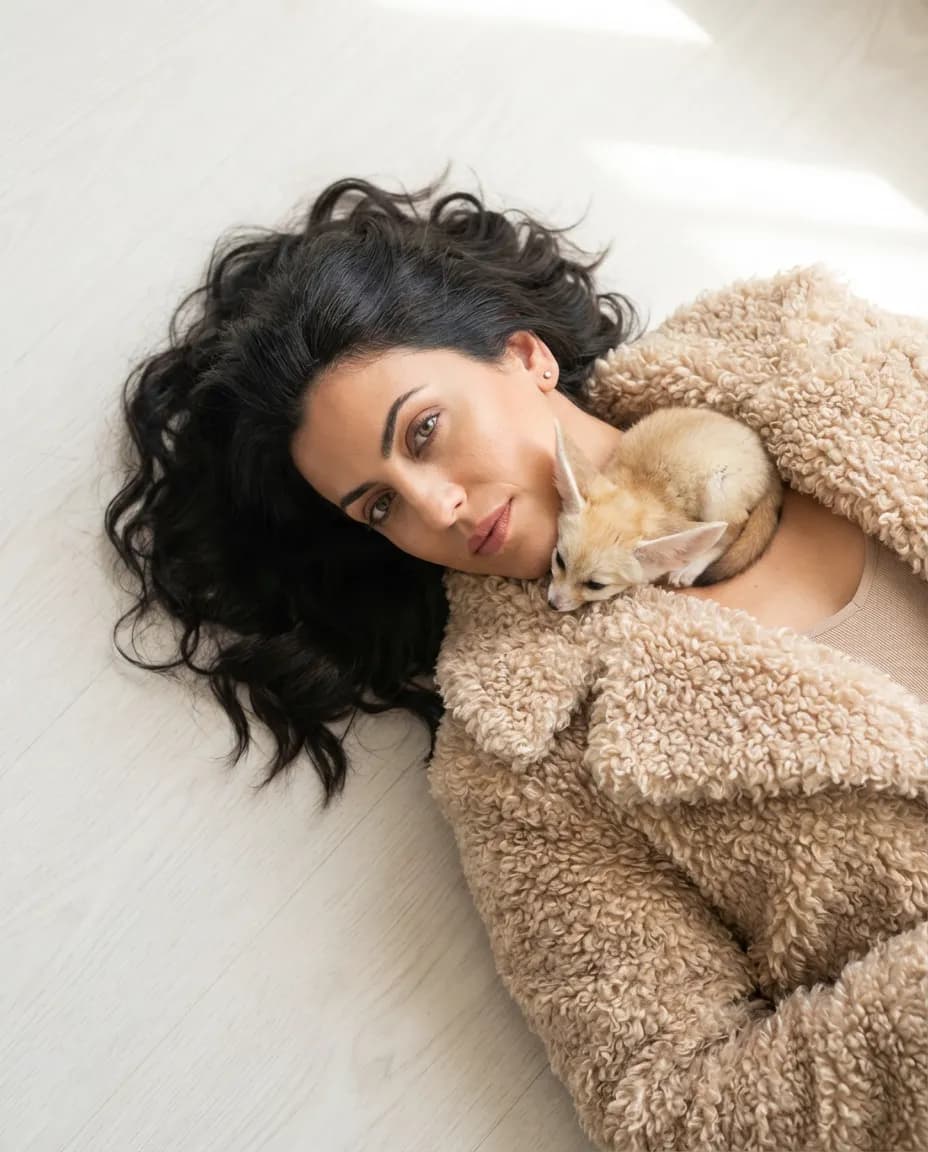 Top-Down Minimalist Fashion Portrait with Fennec Fox