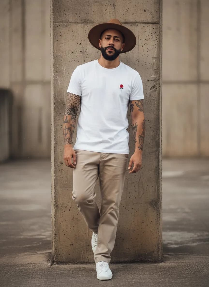 Urban Streetwear Portrait with Vintage-Inspired Fashion Aesthetic