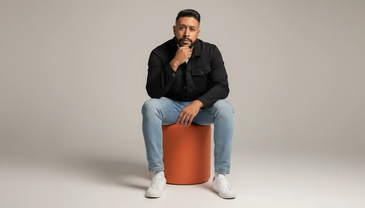 Minimalist Studio Portrait on Cylindrical Stool