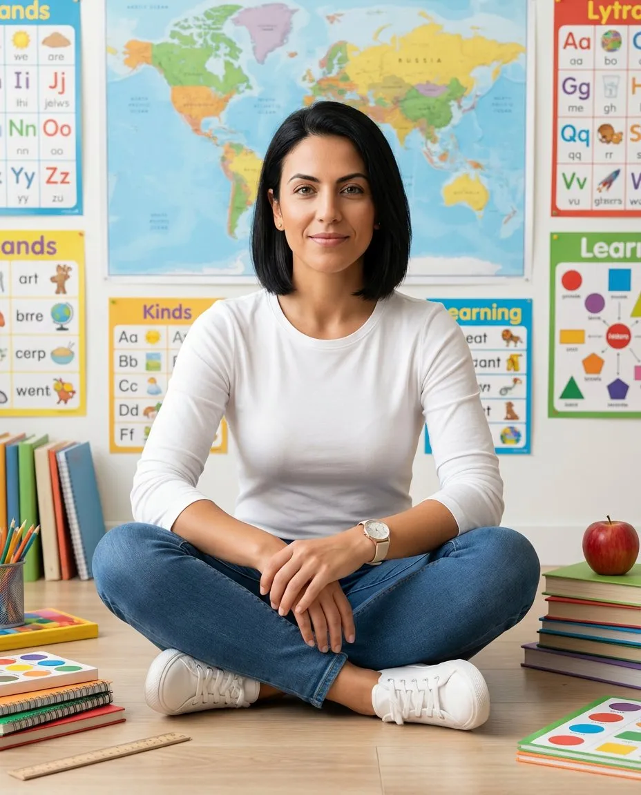 Full-Length Educational Portrait Photography with Warm Natural Lighting