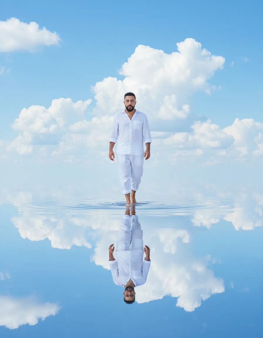 Surreal Ethereal Portrait on Mirror Water — Cinematic Photoreal