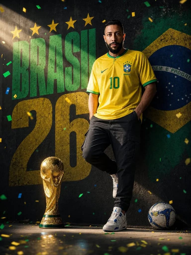 Ultra-Realistic Brazil Football Fan Advertising Poster, Cinematic Luxury