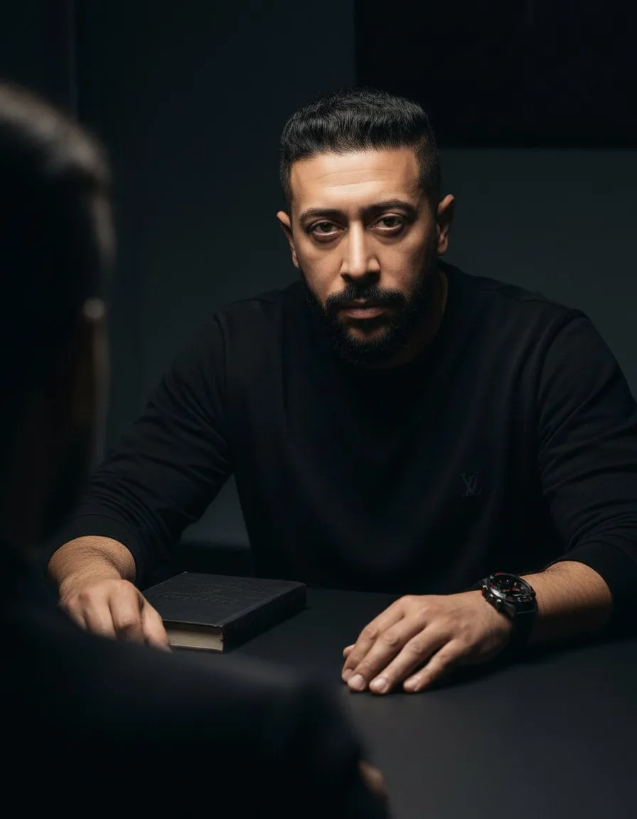 Cinematic Chiaroscuro Interrogation-Style Portrait Photography - Imagem 1