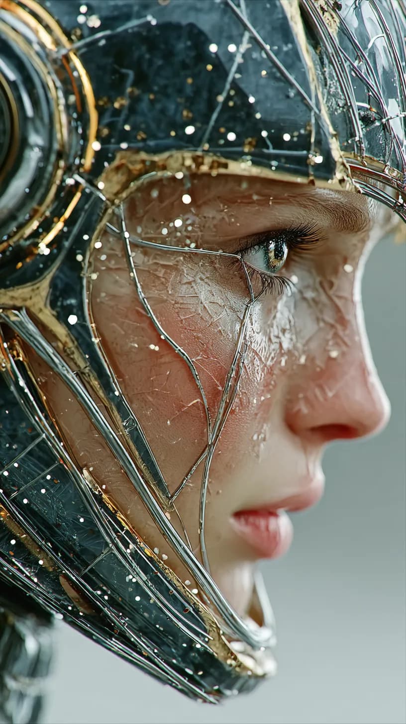 Cyberpunk Woman in High-Tech Helmet