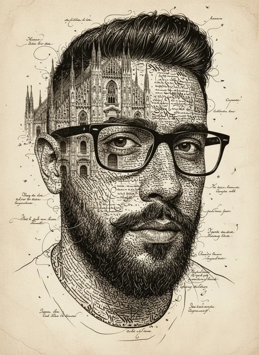 Surreal Calligraphic Portrait With Duomo di Milano Integration