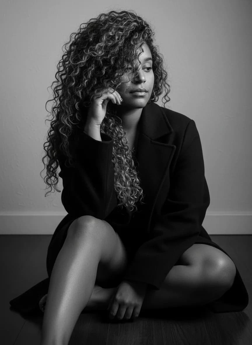 Dramatic Black-and-White Introspective Portrait