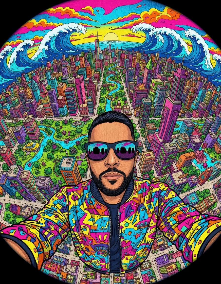 Pop-Art Futuristic Selfie Cityscape