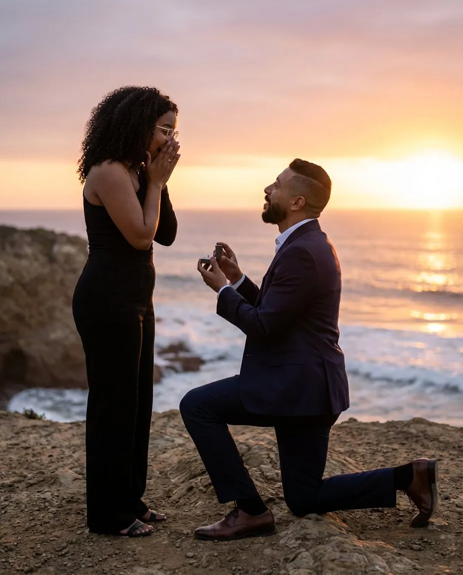 Cliffside Sunset Marriage Proposal