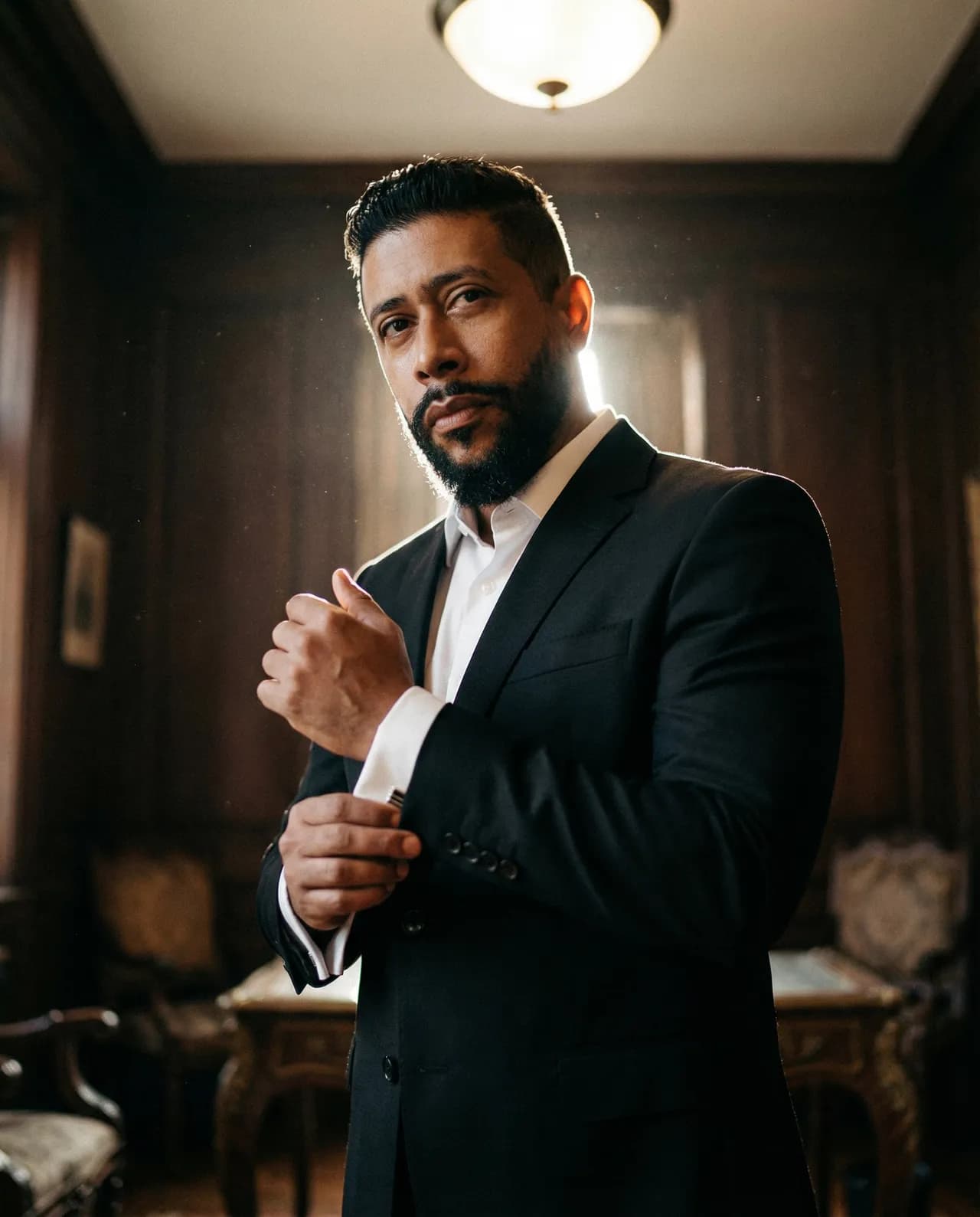 Cinematic Low-Angle Fashion Portrait with Halo Backlight