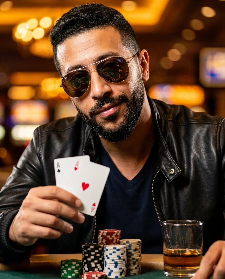 Cinematic Poker Profile Portrait with Confident Man