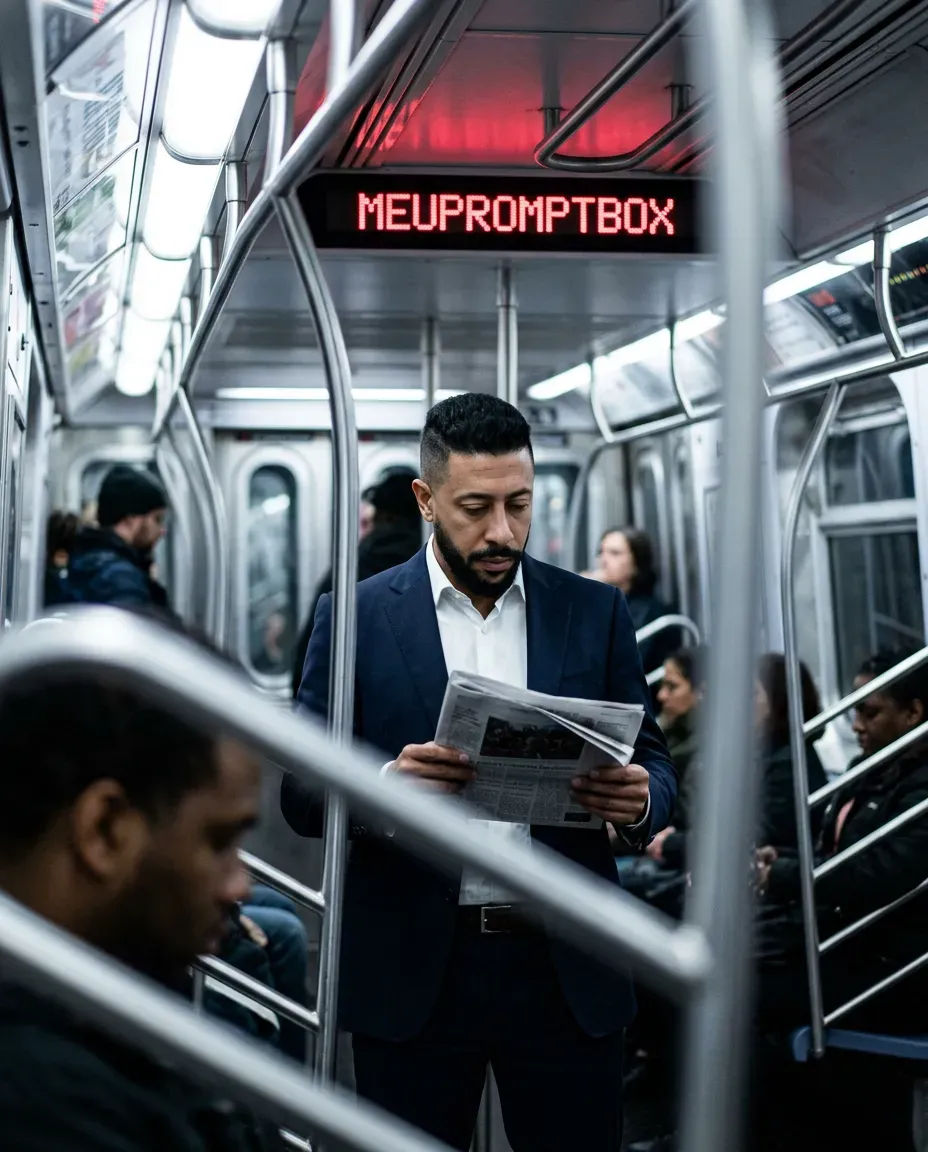 Cinematic Vertical Subway Portrait with Telephoto Bokeh and Neon LED