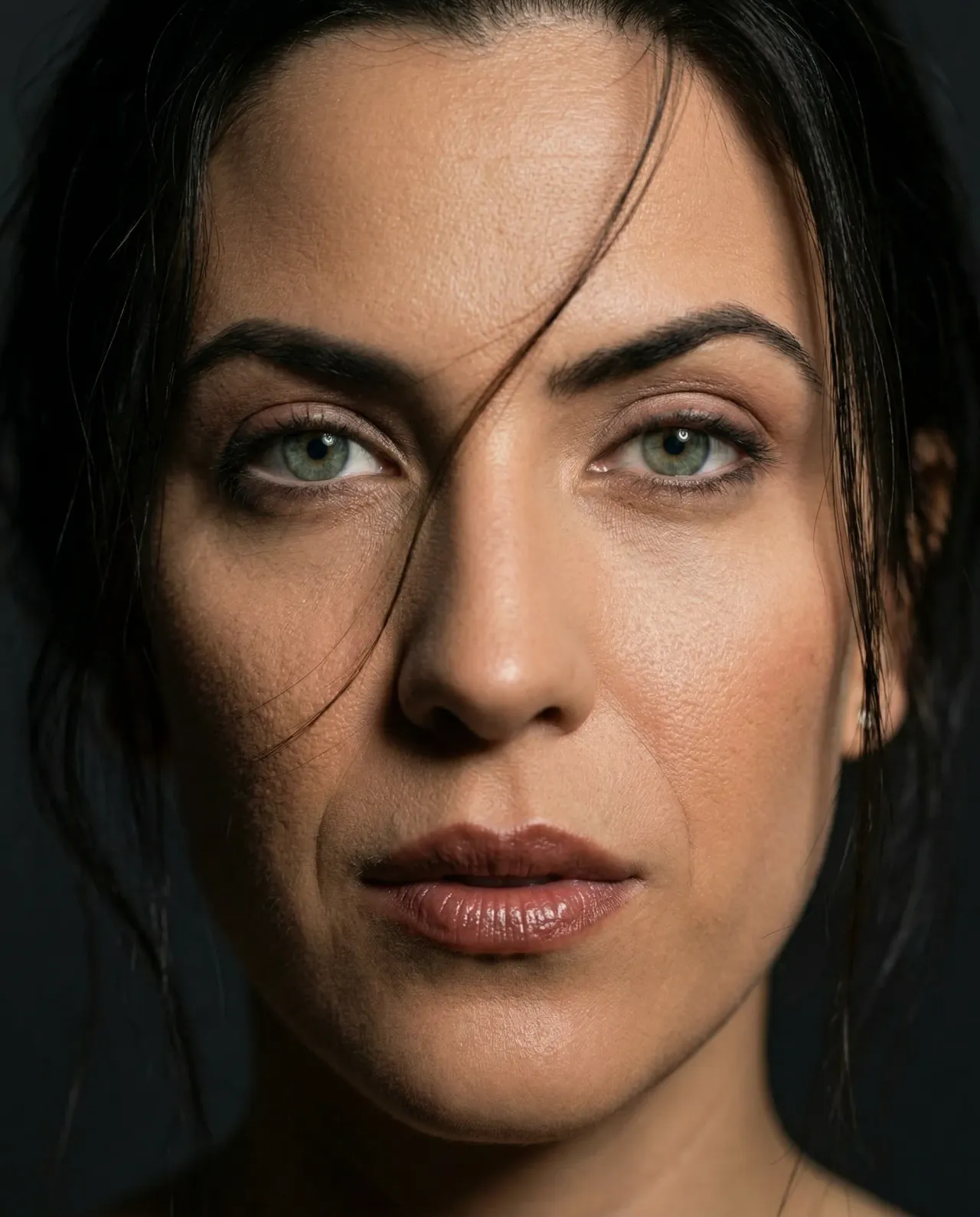 Cinematic Charcoal Beauty Portrait, Hyperrealistic Editorial 8K