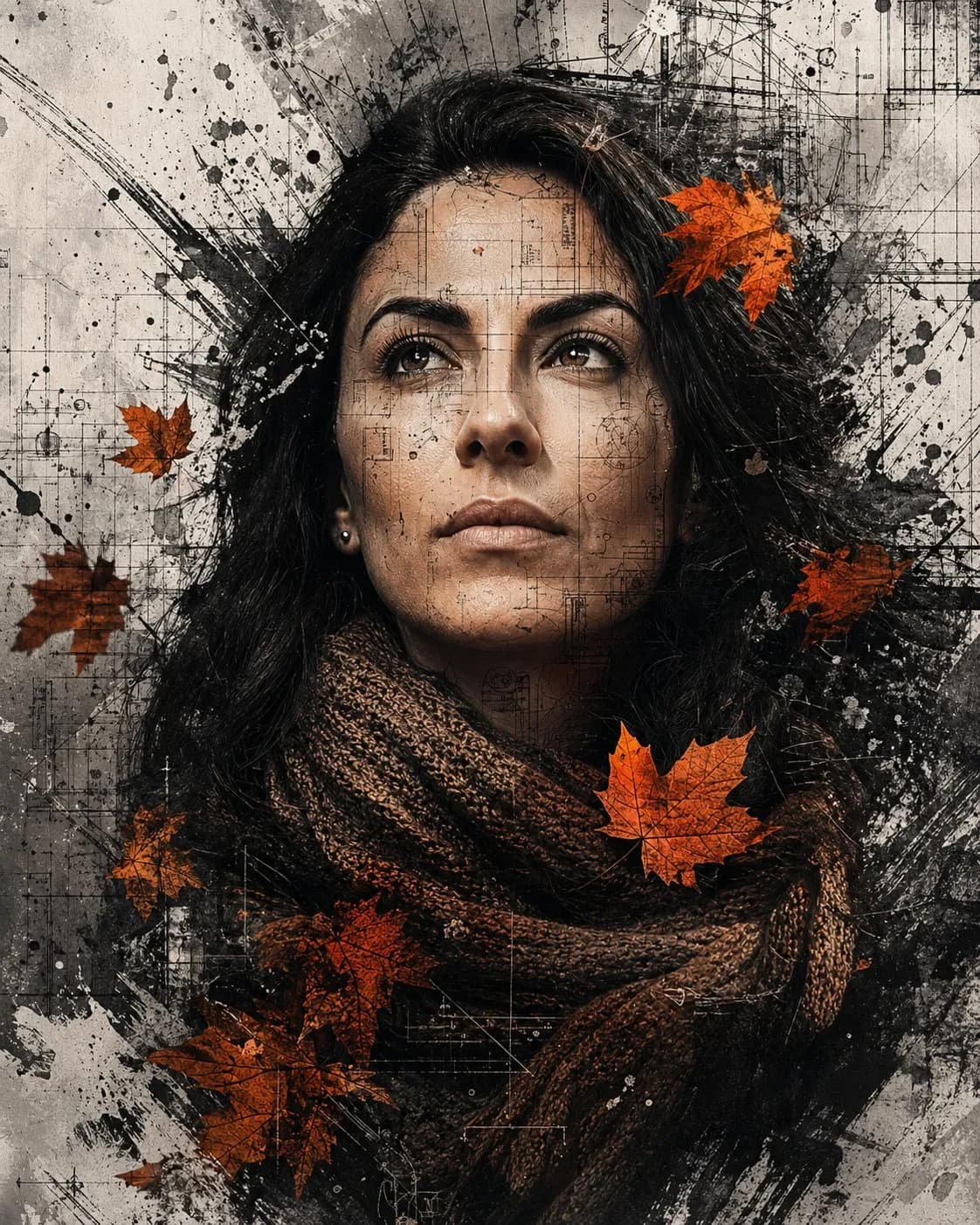 High-Fashion Cinematic Collage Portrait with Architectural Overlay