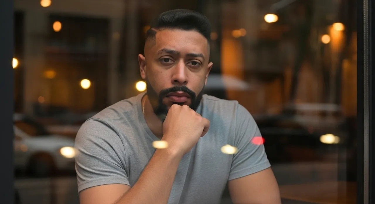 Cinematic Café Portrait Behind Glass