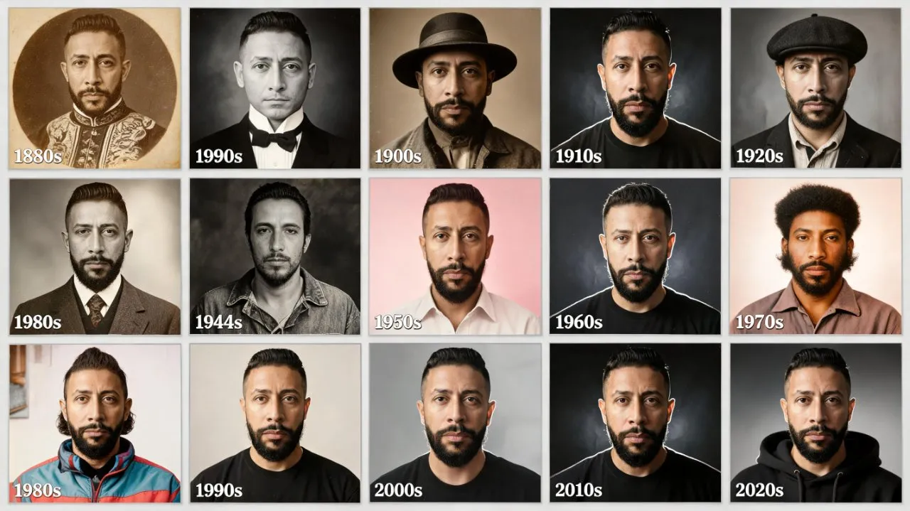 Hyper-Realistic 15-Decade Portrait Timeline Collage
