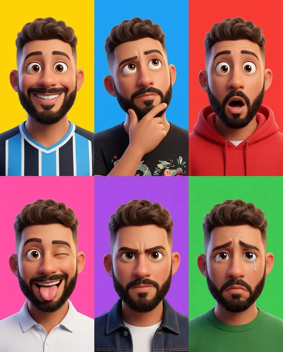 Pixar-Style 3D Character Six-Panel Portrait Grid