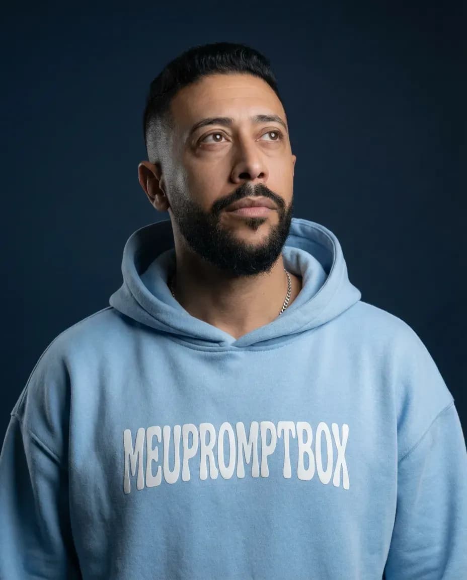 Studio Photoreal Portrait — Minimalist Cool Blue Editorial Look