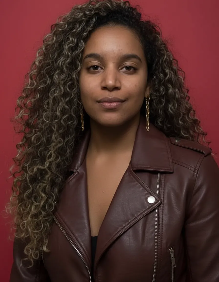 Serene Woman in Vibrant Red Backdrop