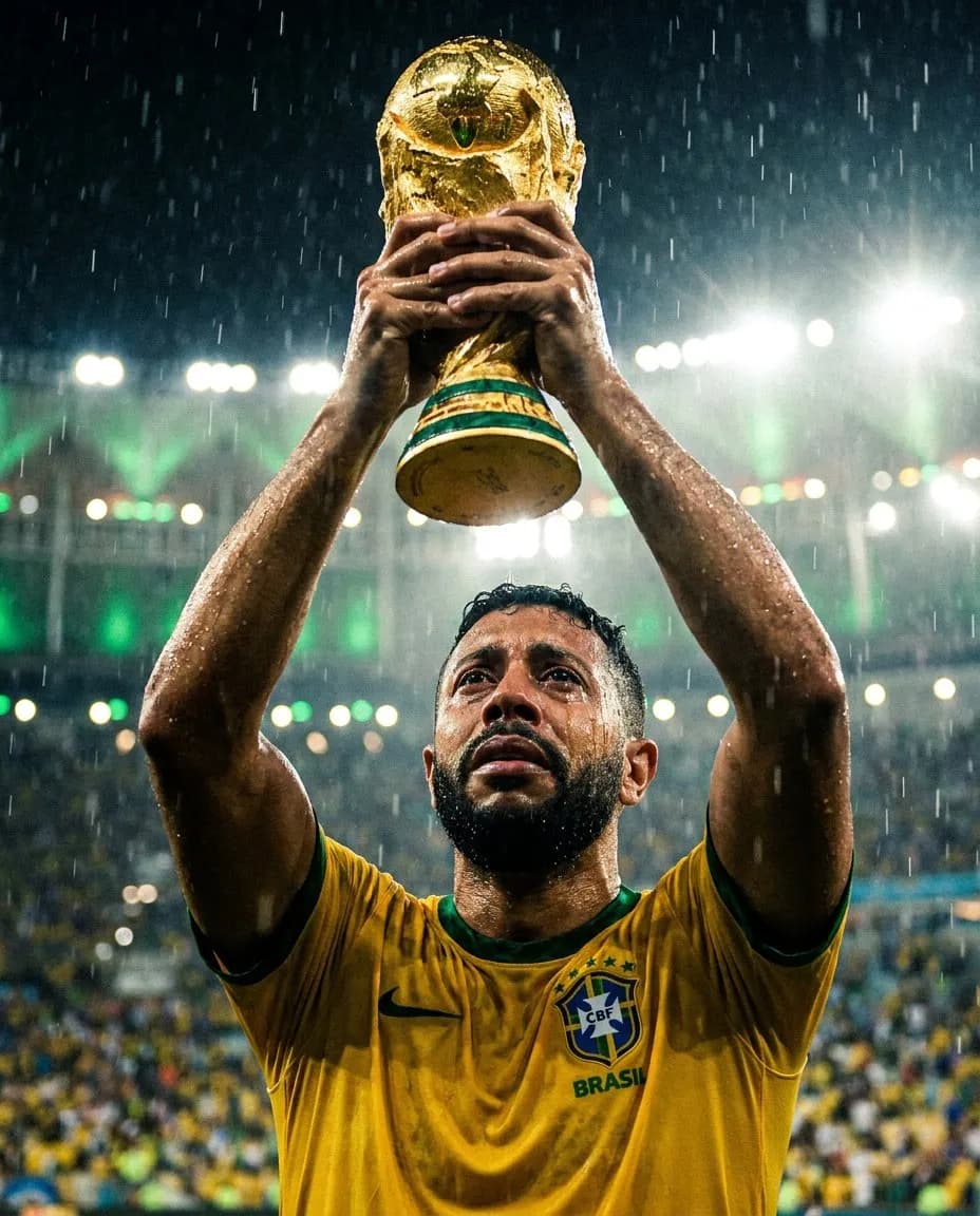 Cinematic Stadium Victory Portrait — Rain-Soaked Realism