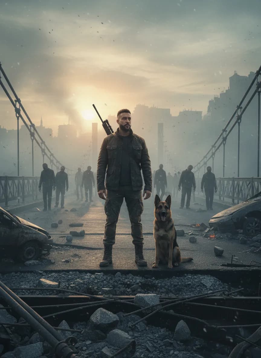 Last Stand on the Ruined Bridge — Cinematic Apocalypse Scene