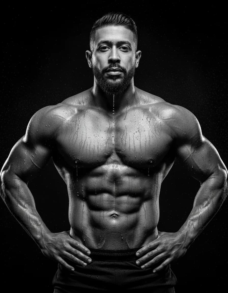 Cinematic Black-and-White Wet Fitness Portrait Template