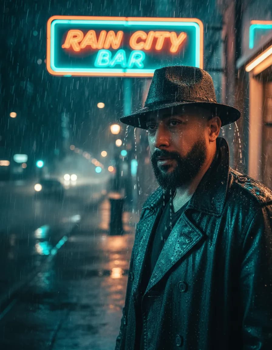 Cinematic Neon Detective Portrait