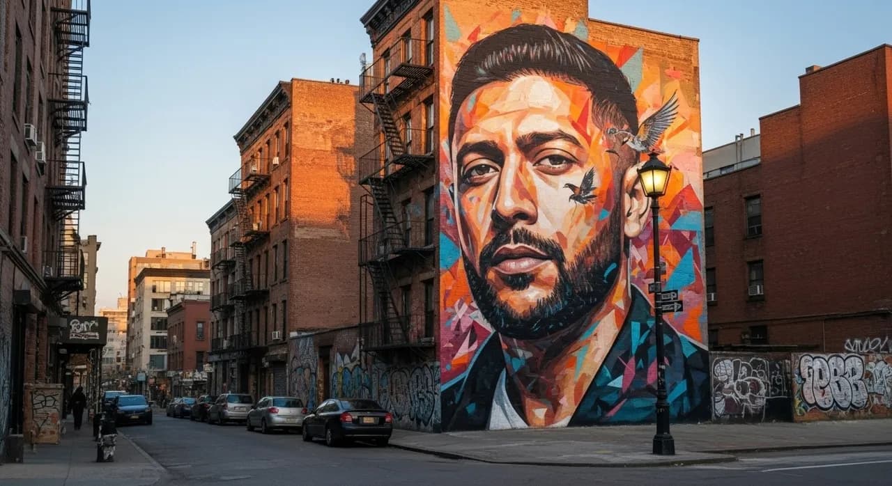Urban Mural Portrait at Dusk