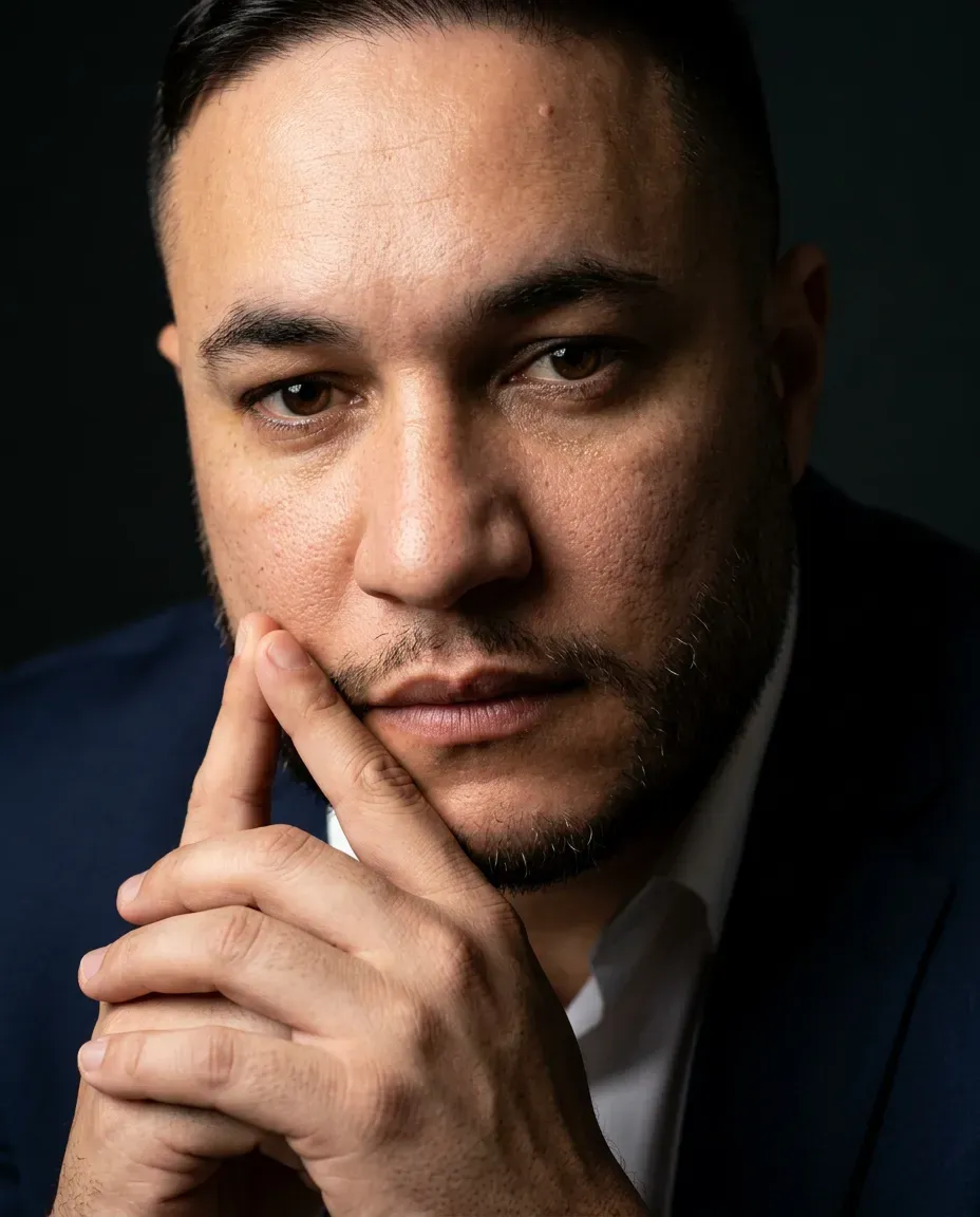 Cinematic Chiaroscuro Executive Headshot, Studio Portrait